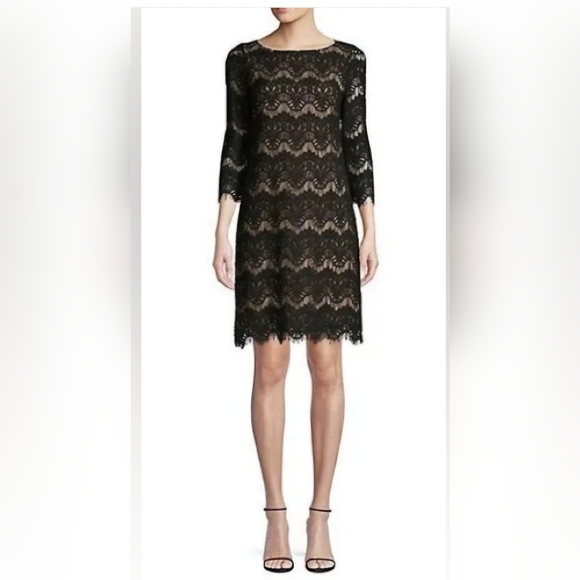 ELIZA J Lacy Bodycon Mini Shift Dress w Scoop Neck and 3/4 Sleeves Size 16 - Picture 1 of 7